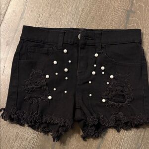 Pur Black Pearl-Studded Distressed Jean Shorts girls! Perfect!